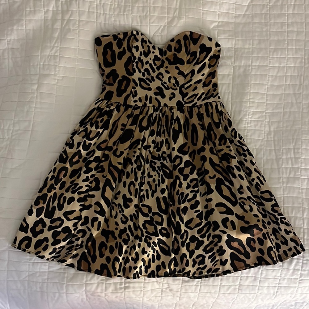 ASOS Petite Strapless Leopard Mini Dress with Tulle insert.